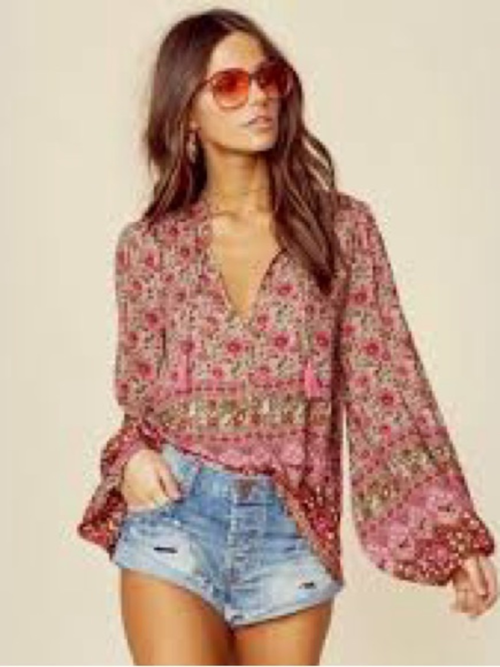 Spell Kombi Fuchsia Floral Tie-Detail Boho Tunic